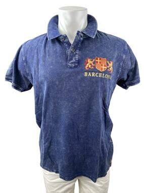 NEW Originals Men's Blue Washed Barcelona Crest Short Sleeve Polo Shirt Top M